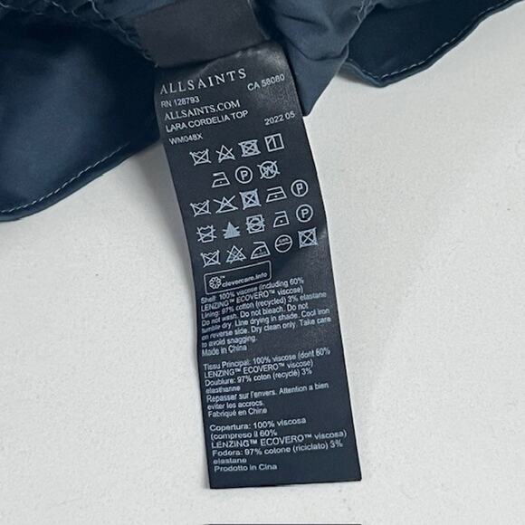 All Saints Lara Cordelia Off Shoulder Smocked Blouse Top Gray Blue Floral Size 4 - Picture 10 of 10